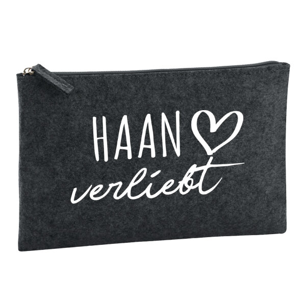 Kulturbeutel Haan verliebt 1 Liter Filz Charcoal Kosmetiktasche