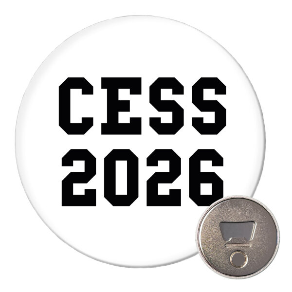Magnet CESS 2026 Abschluss Belgien (frz.) 59mm Kühlschrankmagnet Flaschenöffner