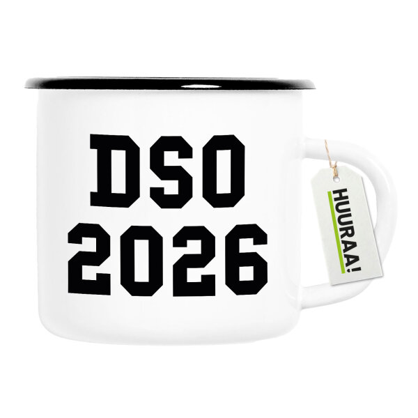 Emaille Tasse DSO 2026 Abschluss Belgien (ndl.) 300ml Vintage Emaille Becher