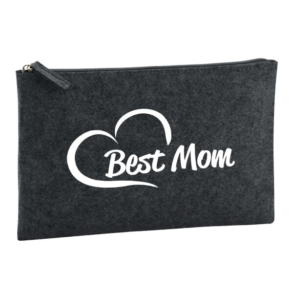 Kulturbeutel Best Mom Heart 1 Liter Filz Charcoal Kosmetiktasche