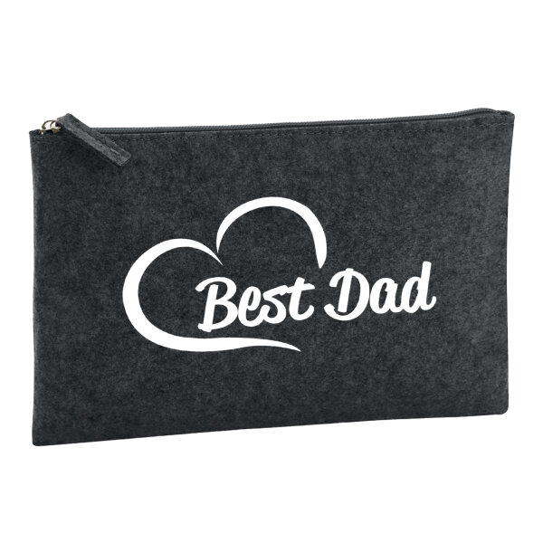 Kulturbeutel Best Dad Heart 1 Liter Filz Charcoal Kosmetiktasche