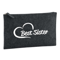 Kulturbeutel Best Sister Heart 1 Liter Filz Charcoal...