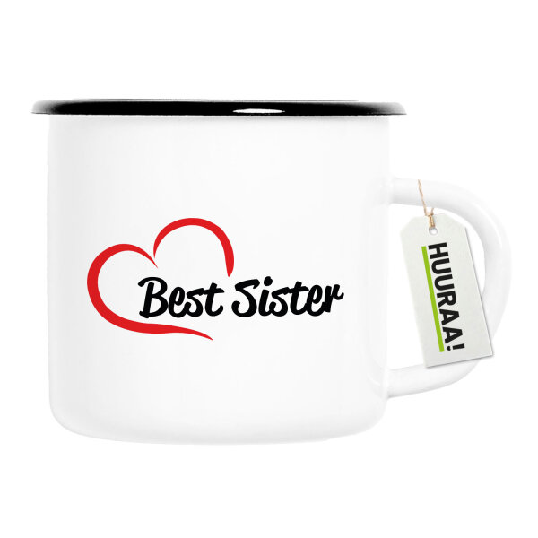 Emaille Tasse Best Sister Heart 300ml Vintage Emaille Becher