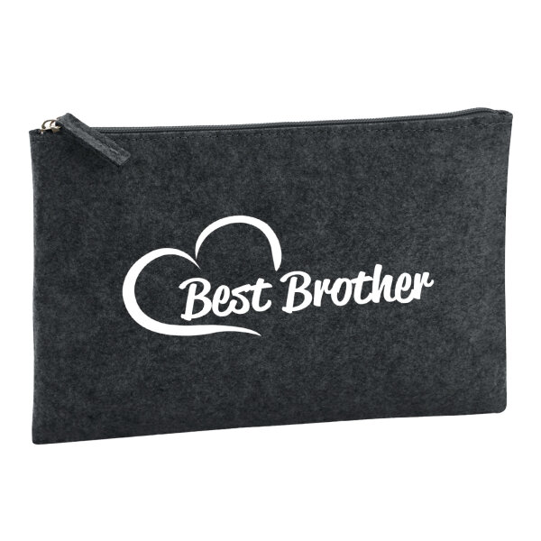 Kulturbeutel Best Brother Heart 1 Liter Filz Charcoal Kosmetiktasche