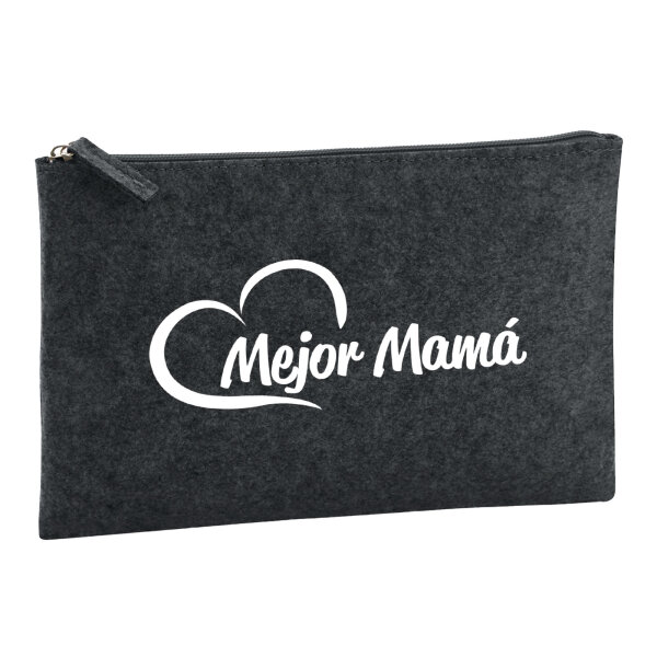 Kulturbeutel Mejor Mamá Corazón 1 Liter Filz Charcoal Kosmetiktasche