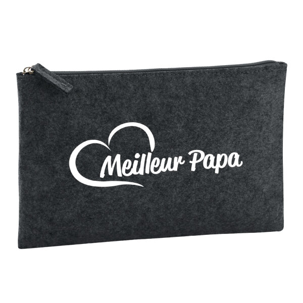 Kulturbeutel Meilleur Papa Cœur 1 Liter Filz Charcoal Kosmetiktasche