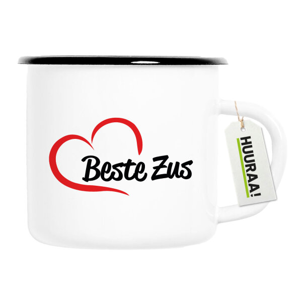 Emaille Tasse Beste Zus Hart 300ml Vintage Emaille Becher
