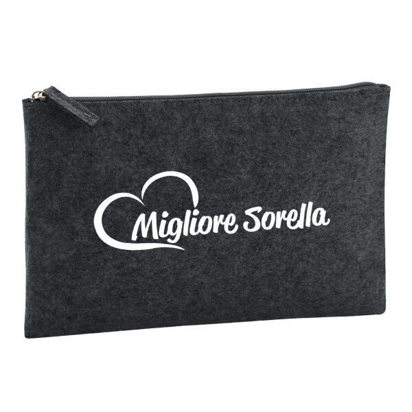 Kulturbeutel Migliore Sorella Cuore 1 Liter Filz Charcoal Kosmetiktasche