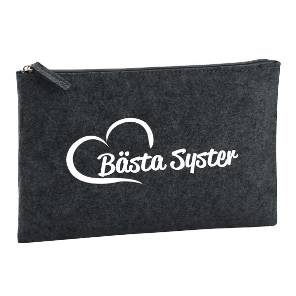 Kulturbeutel Bästa Syster Hjärta 1 Liter Filz Charcoal Kosmetiktasche
