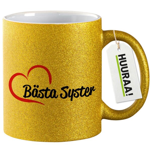 Glitzertasse Bästa Syster Hjärta 330ml