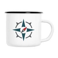 Emaille Tasse Kompass Bussole in Wei&szlig;, 300 ml