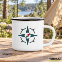 Emaille Tasse Kompass Bussole in Wei&szlig;, 300 ml