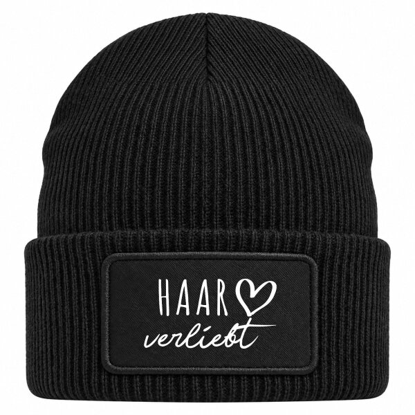 Beanie mit Patch Haar verliebt Black