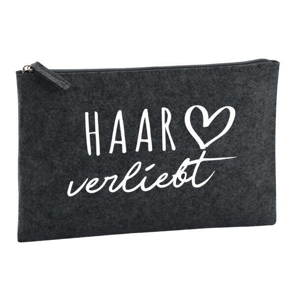 Kulturbeutel Haar verliebt 1 Liter Filz Charcoal Kosmetiktasche