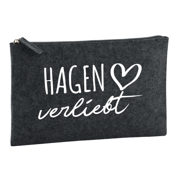 Kulturbeutel Hagen verliebt 1 Liter Filz Charcoal Kosmetiktasche