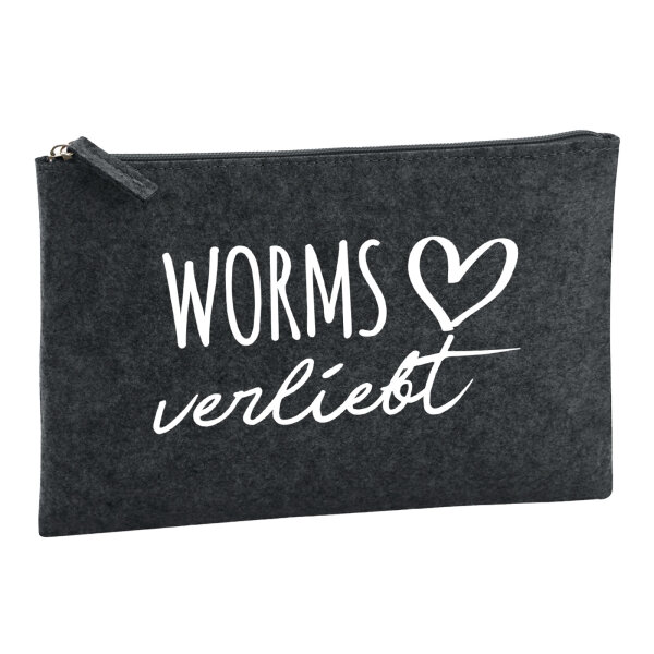 Kulturbeutel Worms verliebt 1 Liter Filz Charcoal Kosmetiktasche
