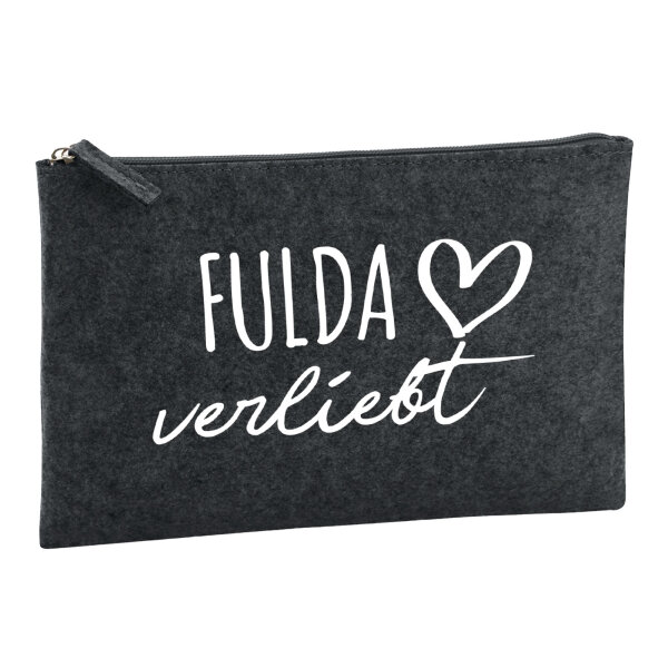 Kulturbeutel Fulda verliebt 1 Liter Filz Charcoal Kosmetiktasche