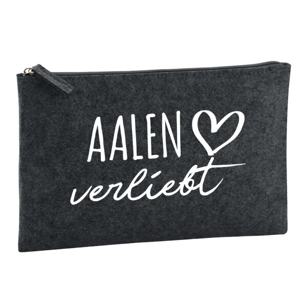 Kulturbeutel Aalen verliebt 1 Liter Filz Charcoal Kosmetiktasche