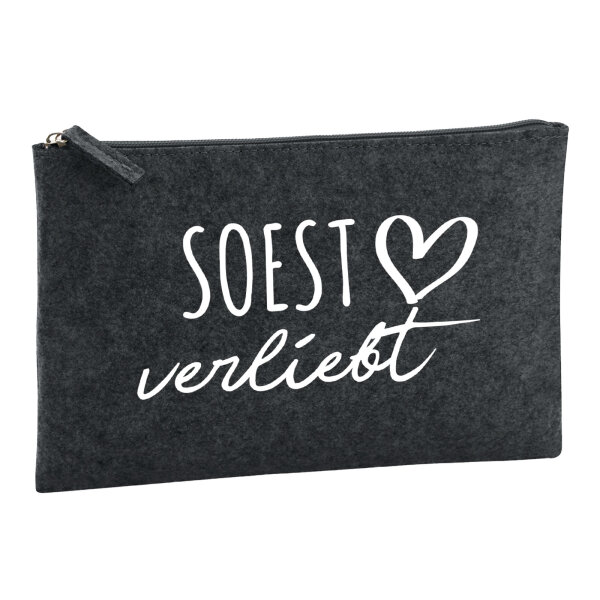 Kulturbeutel Soest verliebt 1 Liter Filz Charcoal Kosmetiktasche