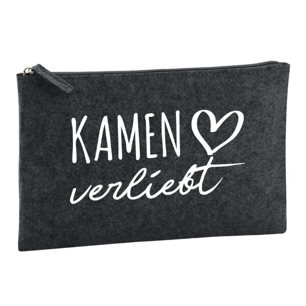 Kulturbeutel Kamen verliebt 1 Liter Filz Charcoal Kosmetiktasche