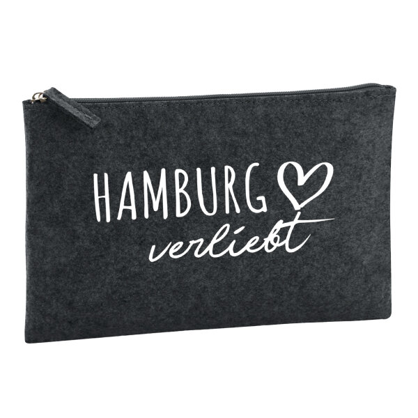Kulturbeutel Hamburg verliebt 1 Liter Filz Charcoal Kosmetiktasche