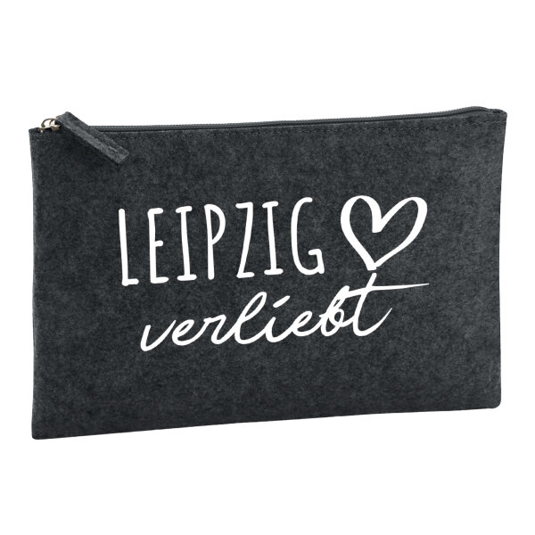Kulturbeutel Leipzig verliebt 1 Liter Filz Charcoal Kosmetiktasche
