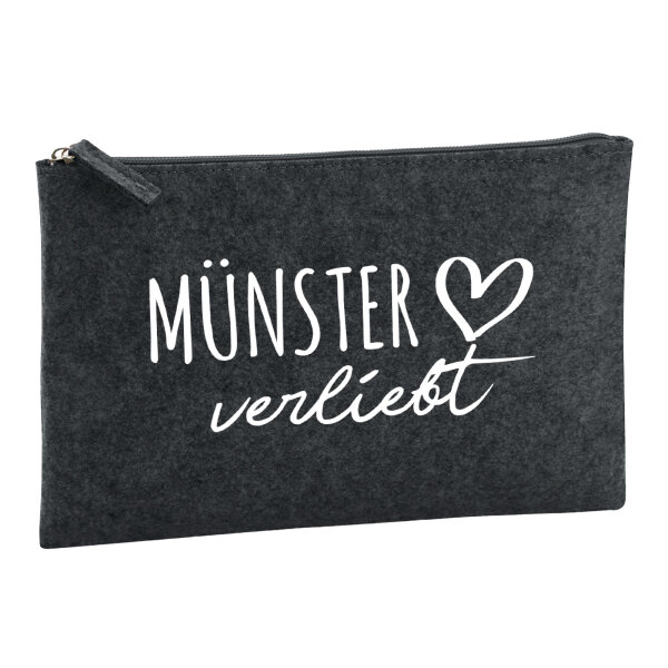 Kulturbeutel Münster verliebt 1 Liter Filz Charcoal Kosmetiktasche