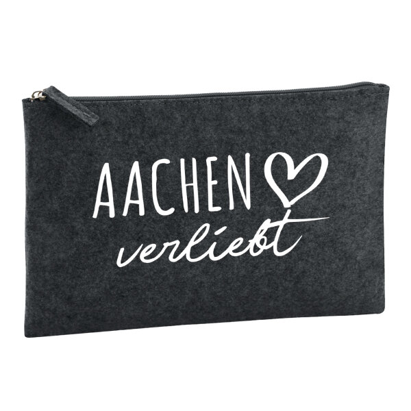 Kulturbeutel Aachen verliebt 1 Liter Filz Charcoal Kosmetiktasche