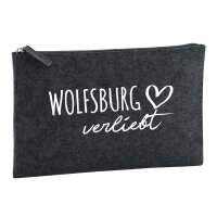 Kulturbeutel Wolfsburg verliebt 1 Liter Filz Charcoal Kosmetiktasche