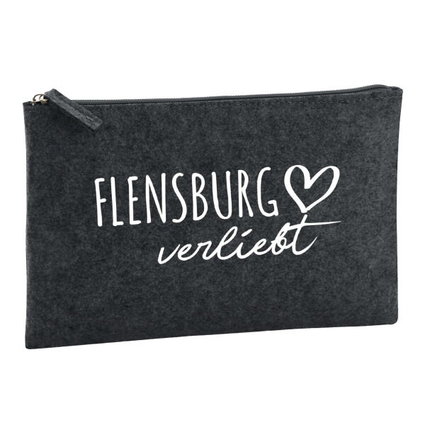Kulturbeutel Flensburg verliebt 1 Liter Filz Charcoal Kosmetiktasche