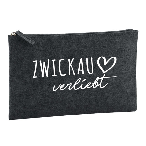 Kulturbeutel Zwickau verliebt 1 Liter Filz Charcoal Kosmetiktasche