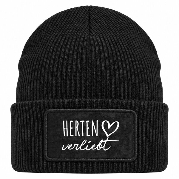 Beanie mit Patch Herten verliebt Black