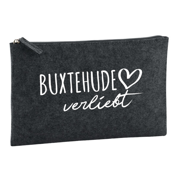 Kulturbeutel Buxtehude verliebt 1 Liter Filz Charcoal Kosmetiktasche
