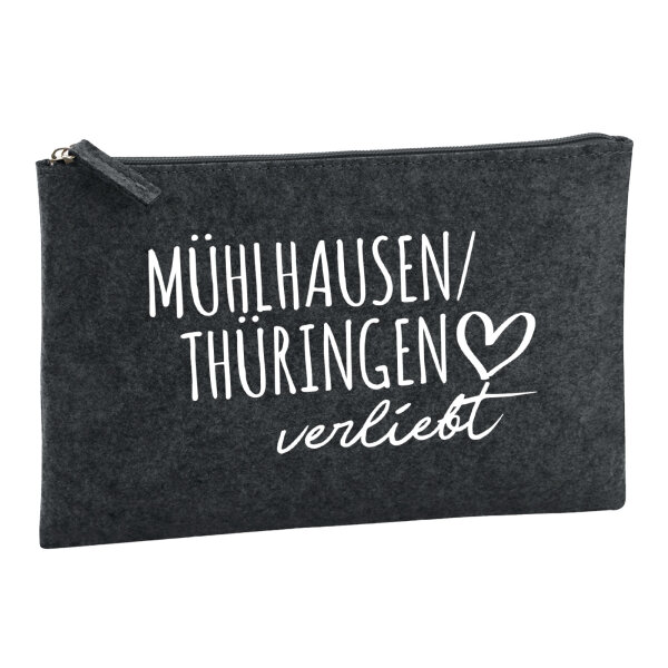 Kulturbeutel Mühlhausen/Thüringen verliebt 1 Liter Filz Charcoal Kosmetiktasche