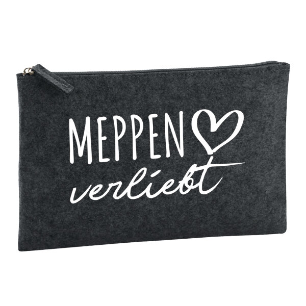 Kulturbeutel Meppen verliebt 1 Liter Filz Charcoal Kosmetiktasche