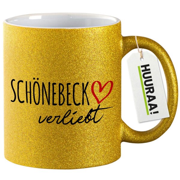 Glitzertasse Schönebeck verliebt 330ml