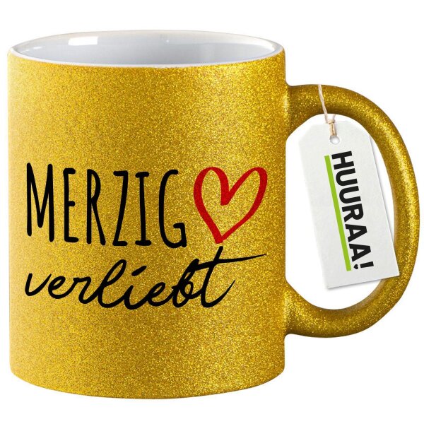 Glitzertasse Merzig verliebt 330ml