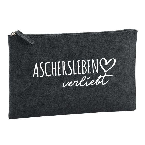 Kulturbeutel Aschersleben verliebt 1 Liter Filz Charcoal Kosmetiktasche