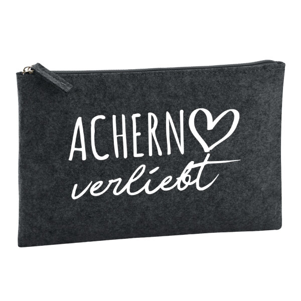 Kulturbeutel Achern verliebt 1 Liter Filz Charcoal Kosmetiktasche