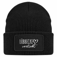 Beanie mit Patch L&uuml;bbecke verliebt Black