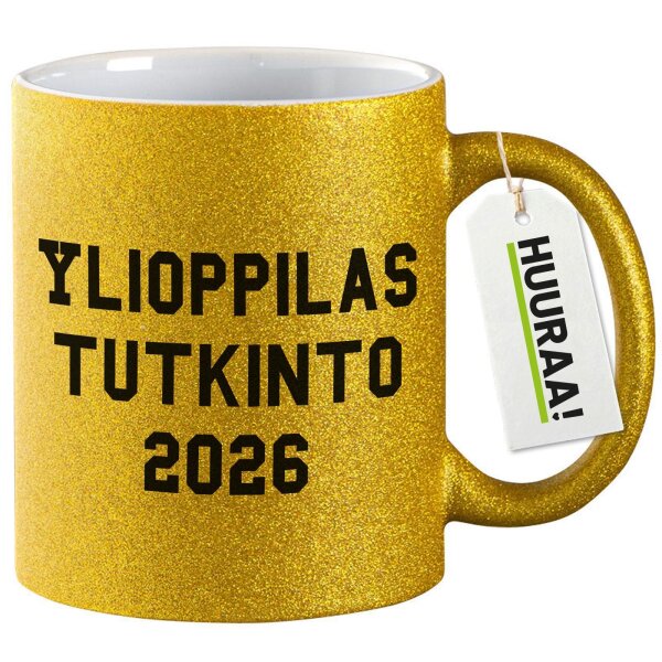 Glitzertasse Ylioppilastutkinto 2026 Abschluss Finnland 330ml
