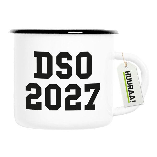 Emaille Tasse DSO 2027 Abschluss Belgien (ndl.) 300ml Vintage Emaille Becher