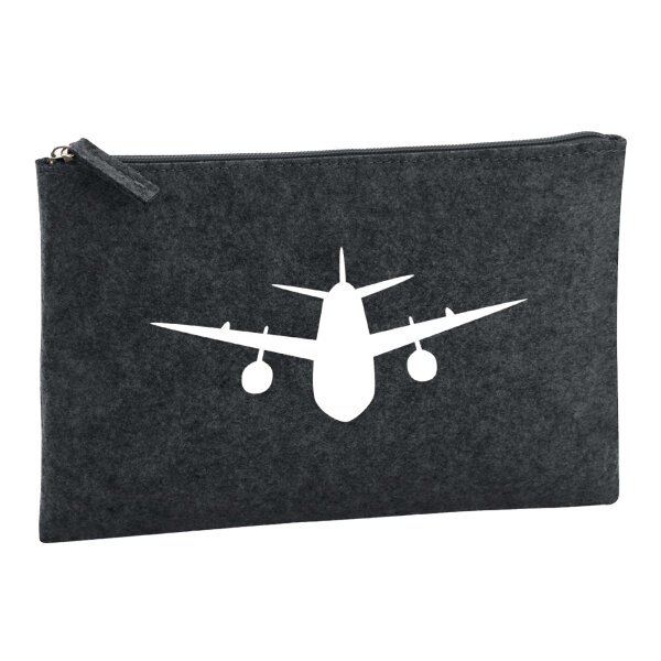 Kulturbeutel Flugzeug Flieger 1 Liter Filz Charcoal Kosmetiktasche