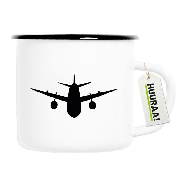 Emaille Tasse Flugzeug Flieger 300ml Vintage Emaille Becher
