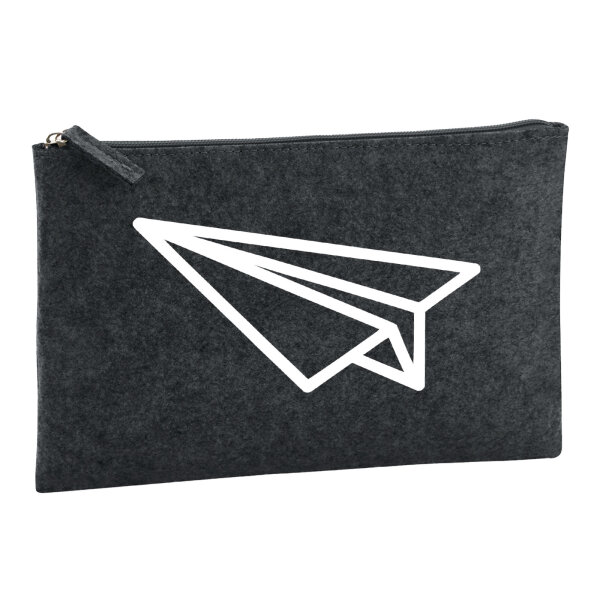 Kulturbeutel Papierflieger Flieger 1 Liter Filz Charcoal Kosmetiktasche