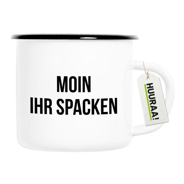 Emaille Tasse Moin ihr Spacken Spruch 300ml Vintage Emaille Becher