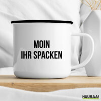 Emaille Tasse Moin ihr Spacken Spruch 300ml Vintage Emaille Becher