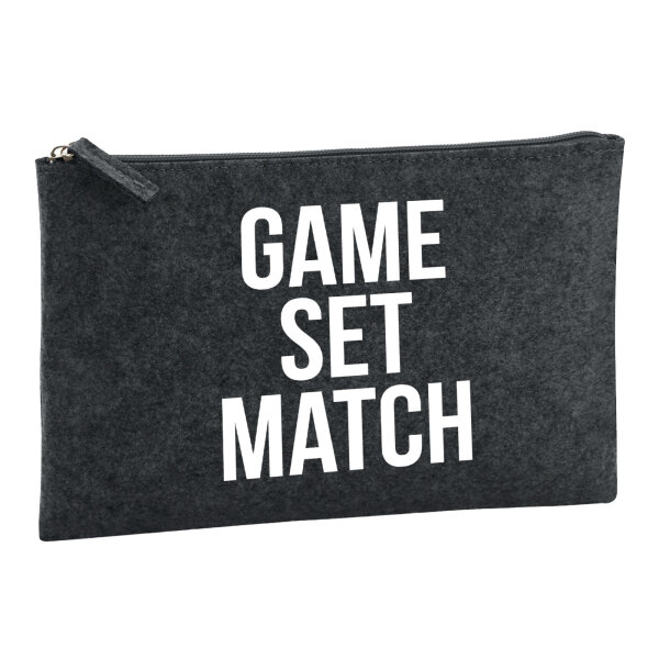 Kulturbeutel Game set match Tennis 1 Liter Filz Charcoal Kosmetiktasche