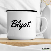 Emaille Tasse Blyat russisch Schriftzug 300ml Vintage Emaille Becher