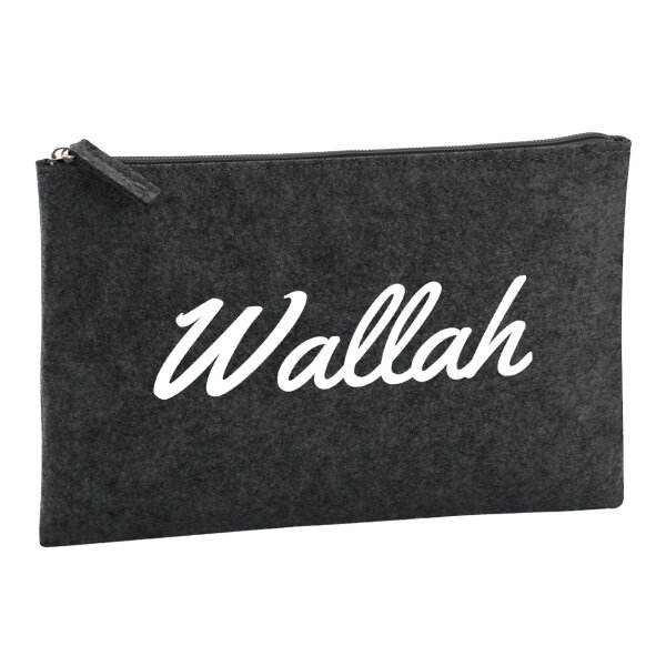 Kulturbeutel Wallah arabisch Schriftzug 1 Liter Filz Charcoal Kosmetiktasche